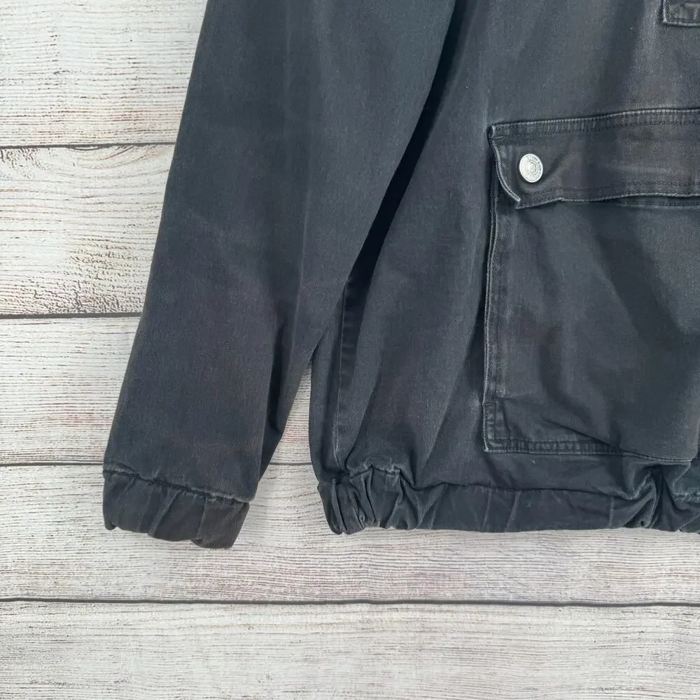 True Religion Canvas 1/2‎ Zip Hoodie Pullover Mens Medium Black Gray Fade